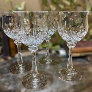 Mikasa Normandy Fine Cut Crystal Set 4 Wine Water Goblets Stems Glasses Vintage